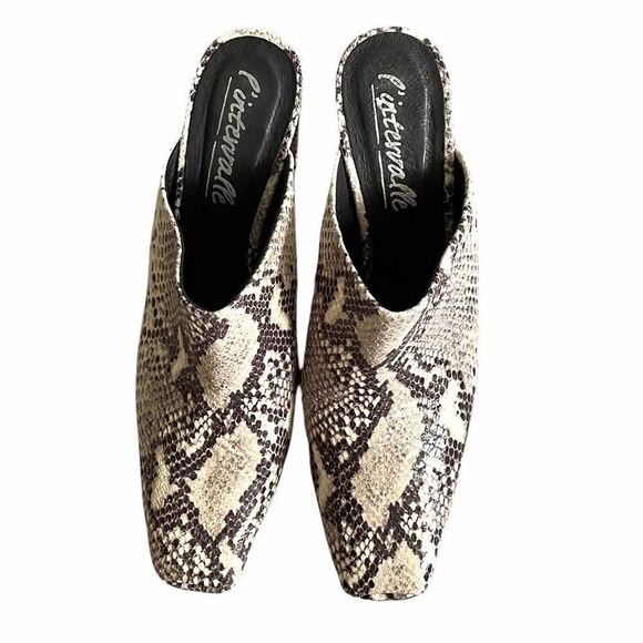 L’INTERVALLE Python Snake Print Square Toe Mule Heels Black Cream 40 - Picture 5 of 13